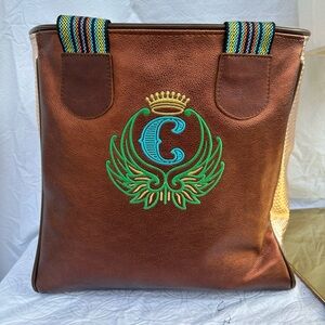 Consuela Brown Tote with Embroidered Design